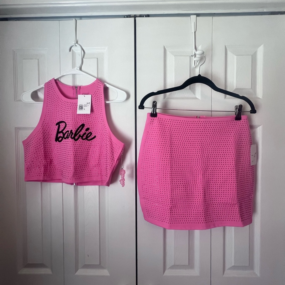 NWT Barbie crop top and skirt set
